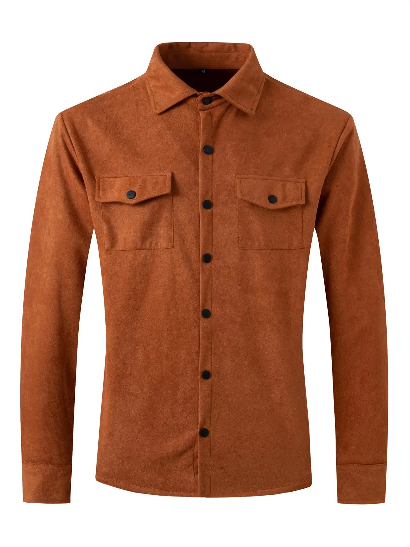 Men's turn-down collar casual jacket in solid colour with 3D patch pockets and loose fit