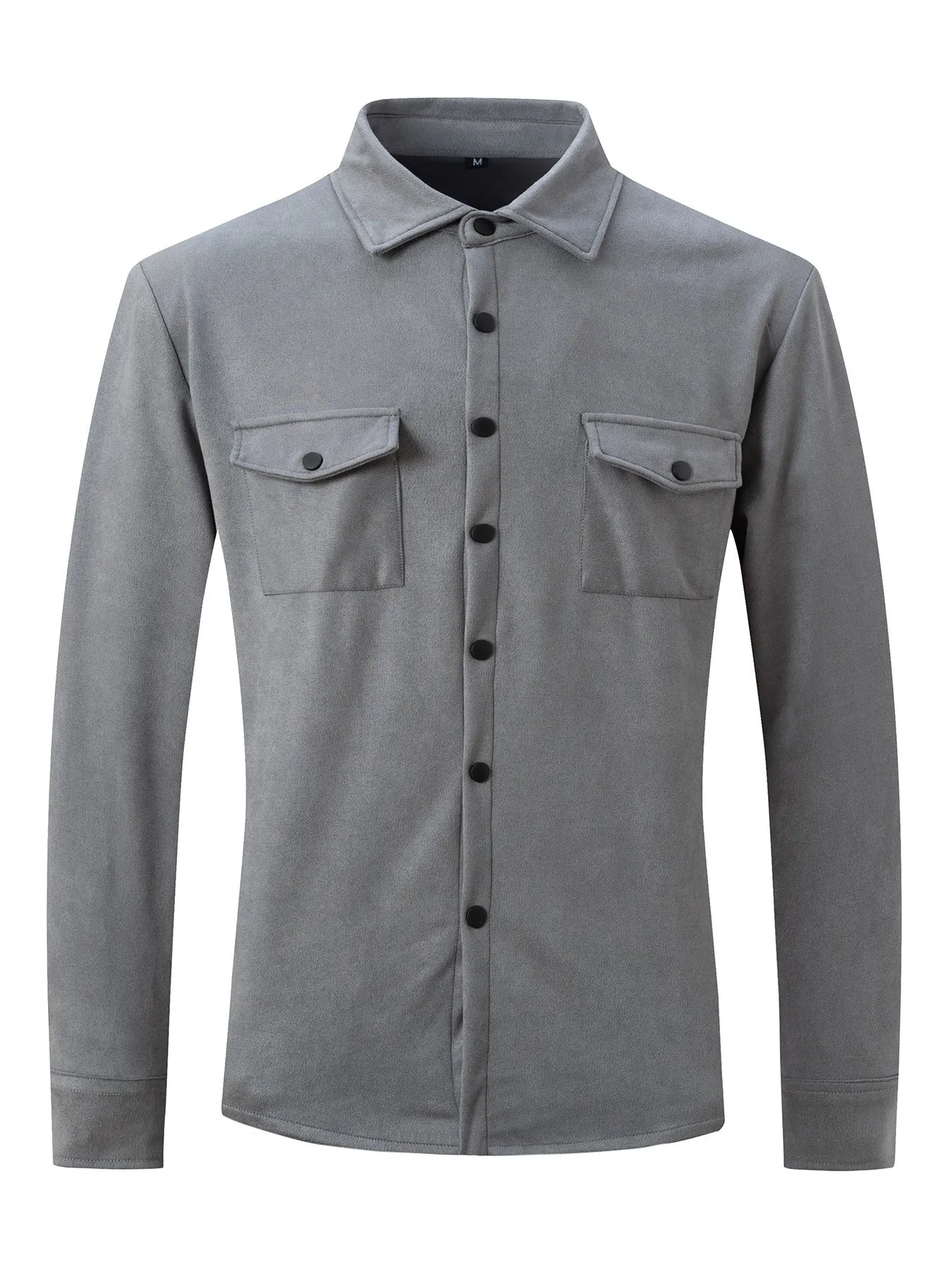 Men's turn-down collar casual jacket in solid colour with 3D patch pockets and loose fit