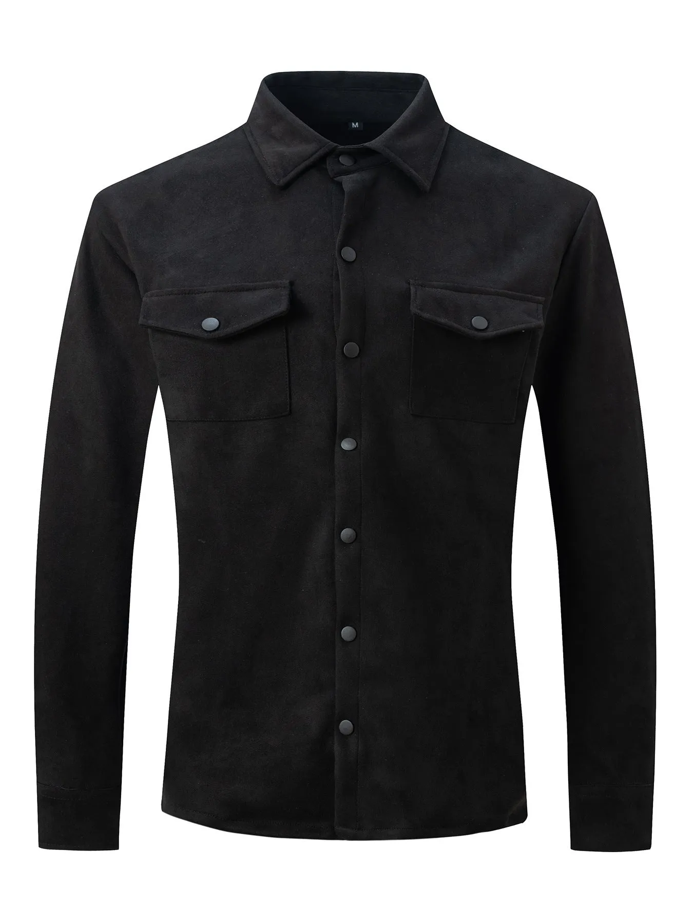 Men's turn-down collar casual jacket in solid colour with 3D patch pockets and loose fit