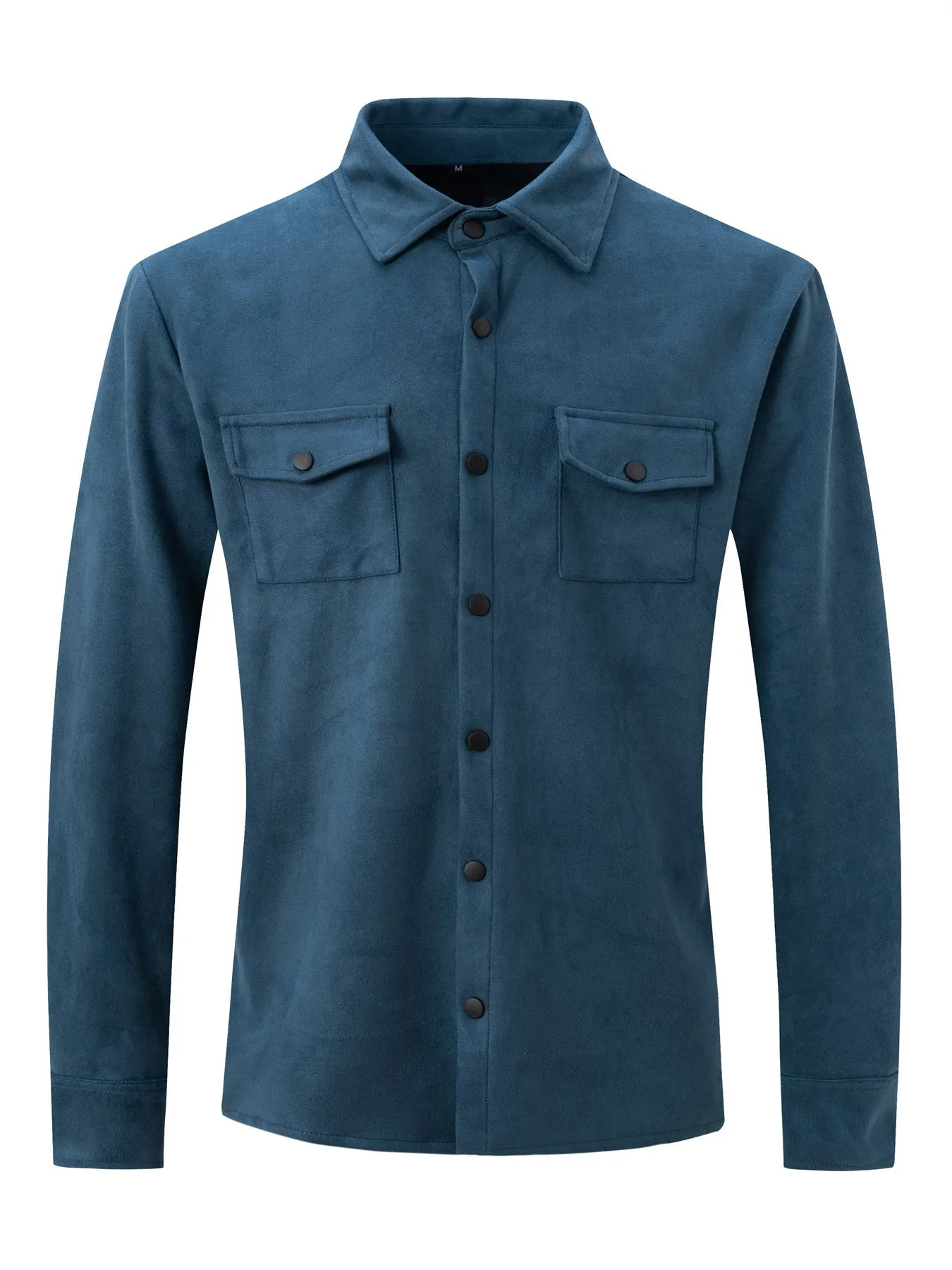 Men's turn-down collar casual jacket in solid colour with 3D patch pockets and loose fit