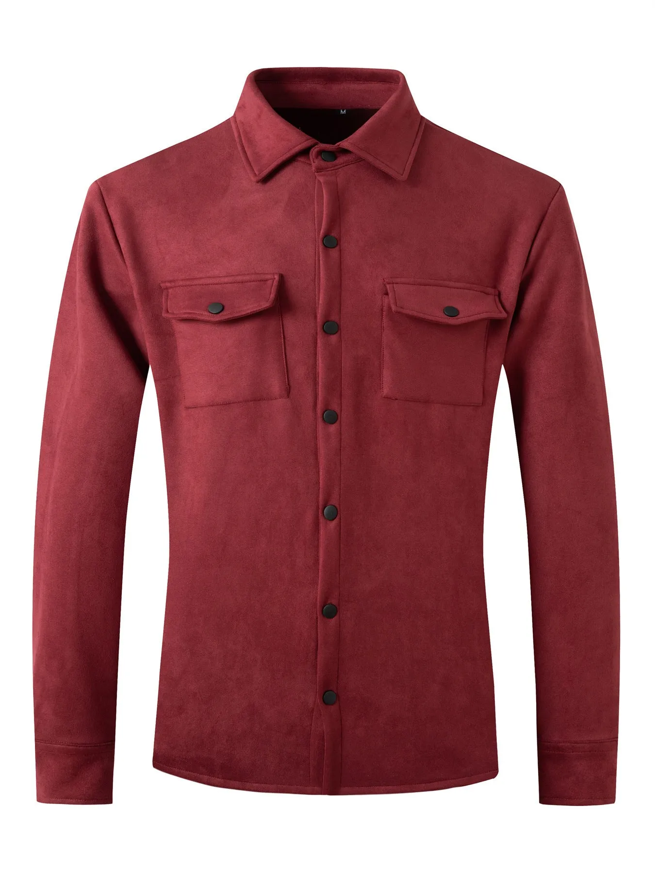 Men's turn-down collar casual jacket in solid colour with 3D patch pockets and loose fit