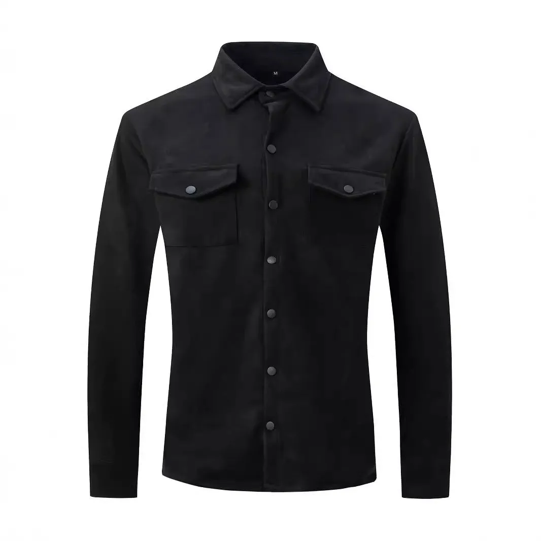 Men's turn-down collar casual jacket in solid colour with 3D patch pockets and loose fit