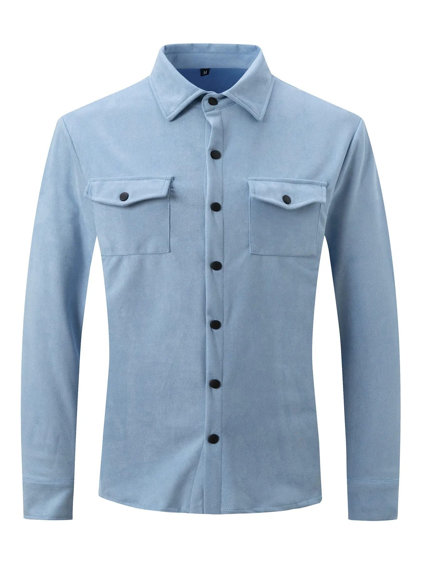 Men's turn-down collar casual jacket in solid colour with 3D patch pockets and loose fit