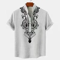 Men's casual linen-style shirt with personalised buttons in striped pattern and loose fit