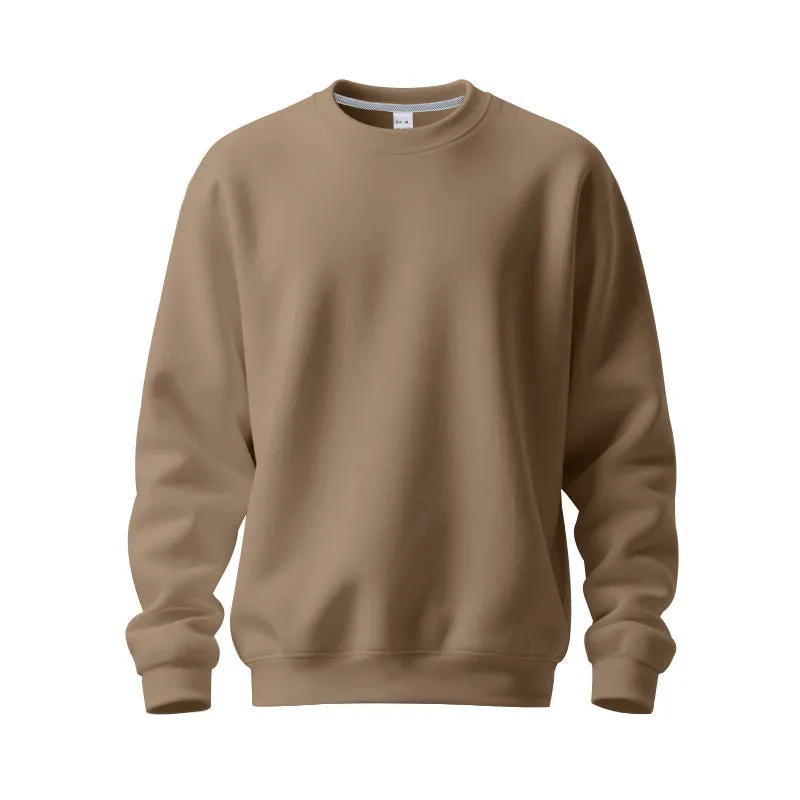 Men's loose oversized casual top in solid colour, long sleeve, round neck, polyester fabric, autumn wear