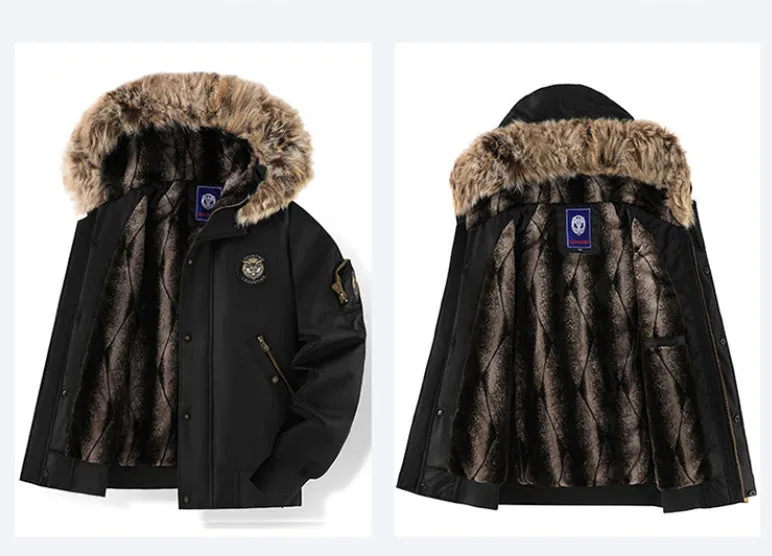 Men's winter casual cotton-padded coat loose fit solid colour black
