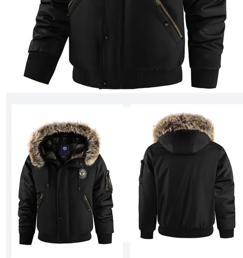 Men's winter casual cotton-padded coat loose fit solid colour black