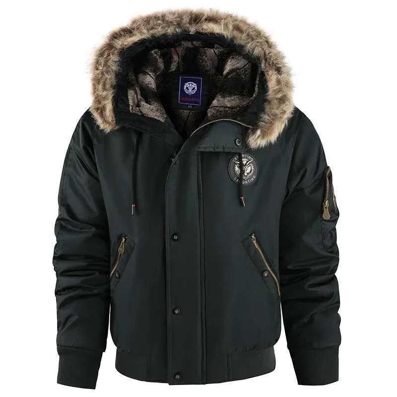 Men's winter casual cotton-padded coat loose fit solid colour black