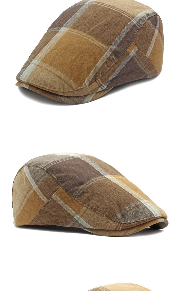 Men's thin cotton adjustable peaked cap with flat top in dark green for summer sunshade