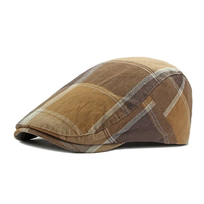 Men's thin cotton adjustable peaked cap with flat top in dark green for summer sunshade