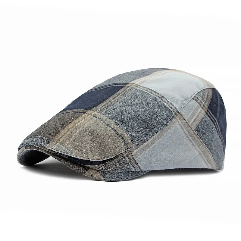 Men's thin cotton adjustable peaked cap with flat top in dark green for summer sunshade