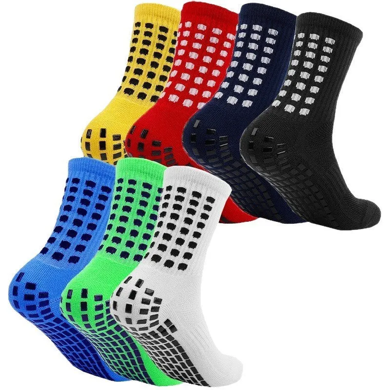 Breathable basketball socks with non-slip rubber studs sole, dot pattern, middle-calf length, available in seven colours