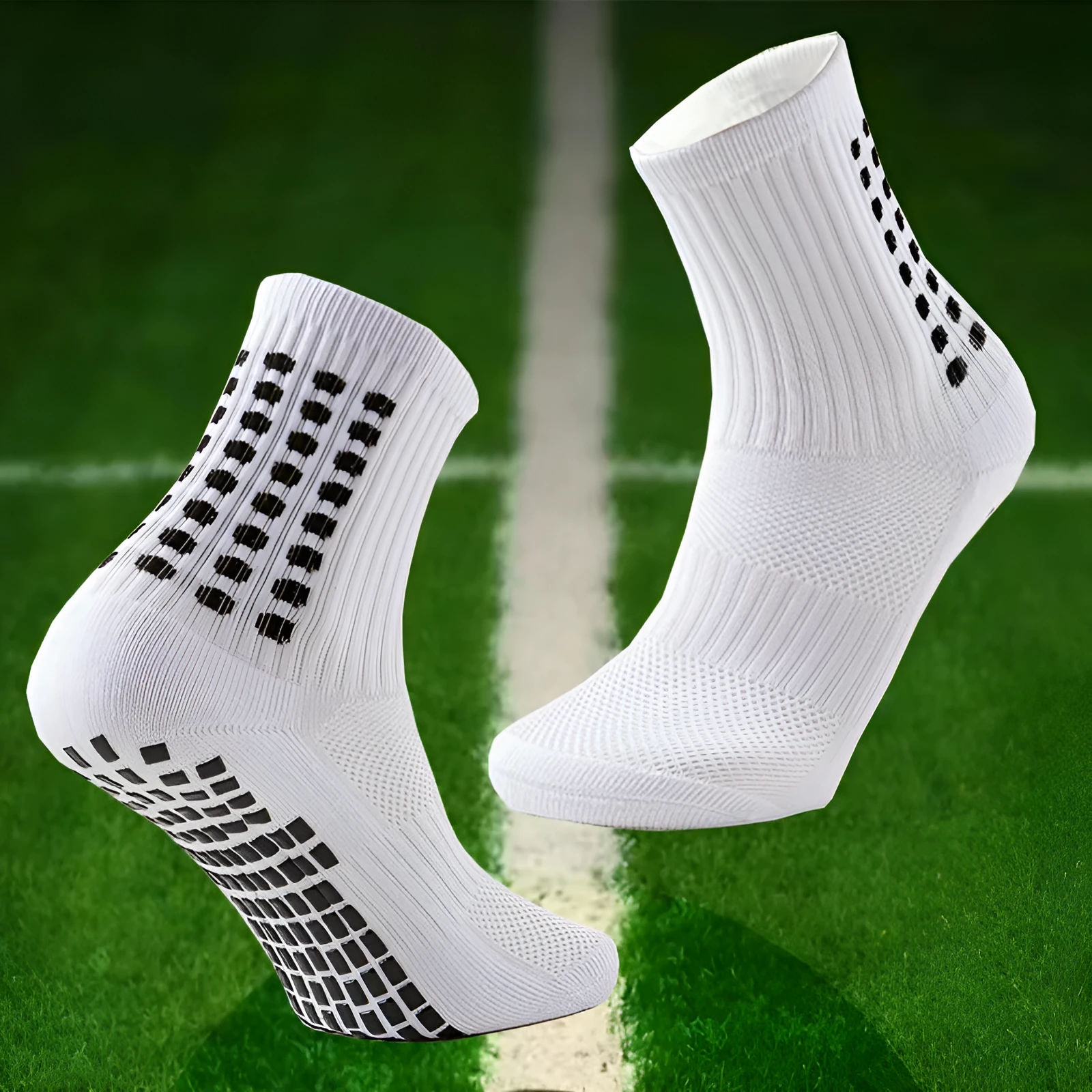 Breathable basketball socks with non-slip rubber studs sole, dot pattern, middle-calf length, available in seven colours