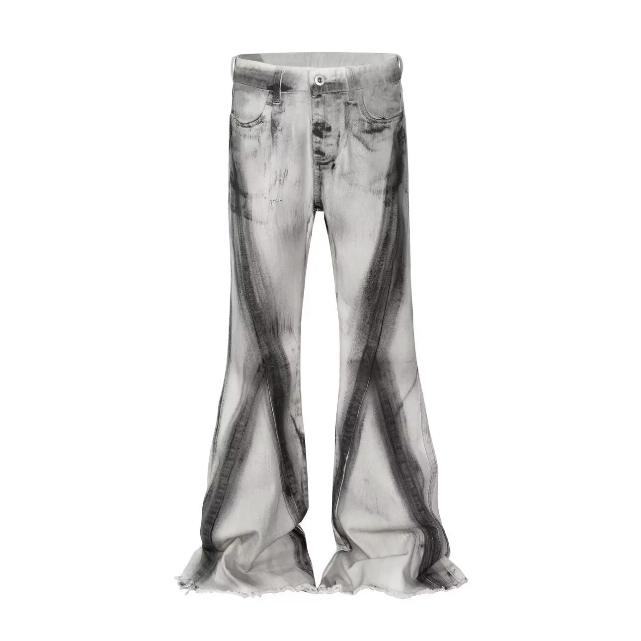 Men's white cotton denim trousers with mid waist and zip fly, basic style, Asian sizes S-3XL