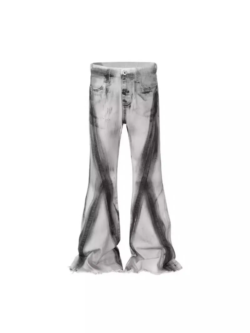 Men's white cotton denim trousers with mid waist and zip fly, basic style, Asian sizes S-3XL