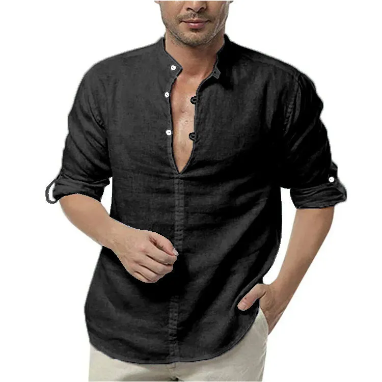 Men's fashion long sleeve V neck casual shirt in polyester, apricot colour, front view