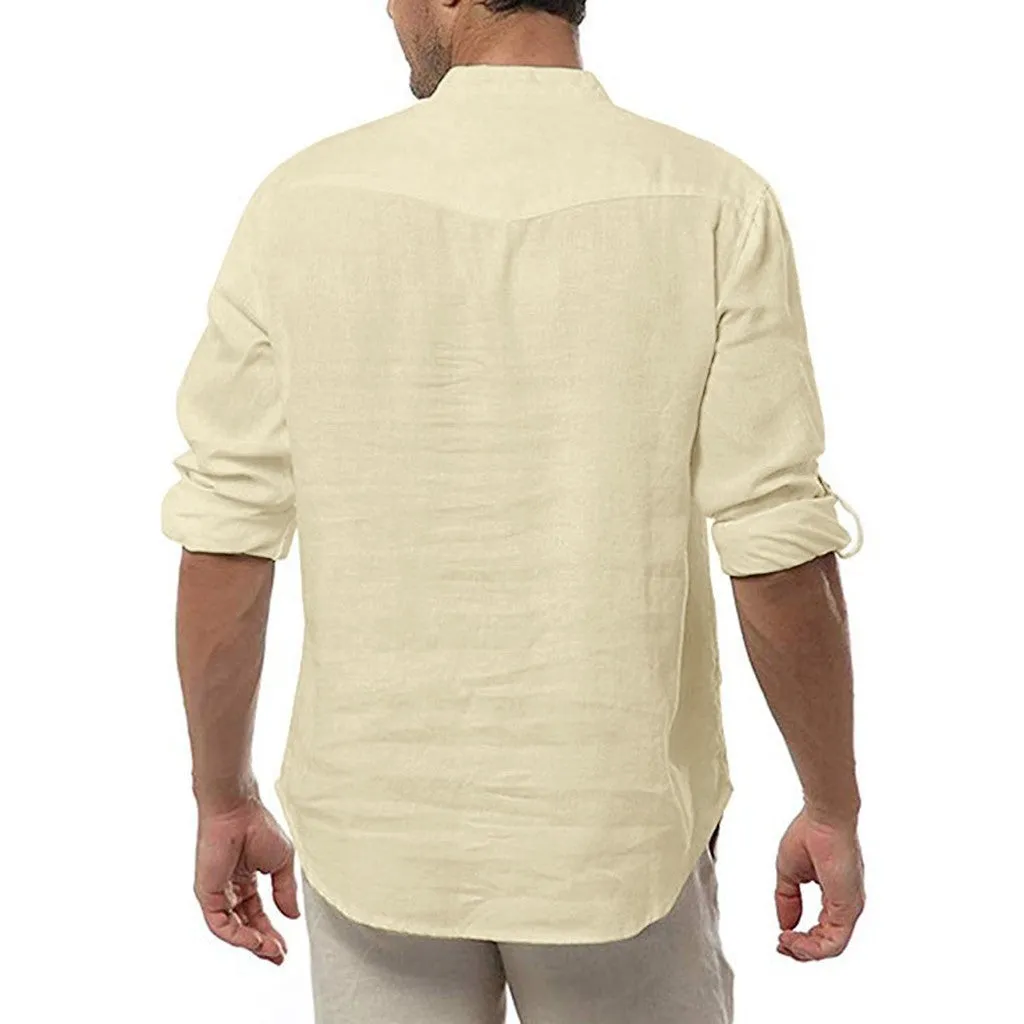 Men's fashion long sleeve V neck casual shirt in polyester, apricot colour, front view