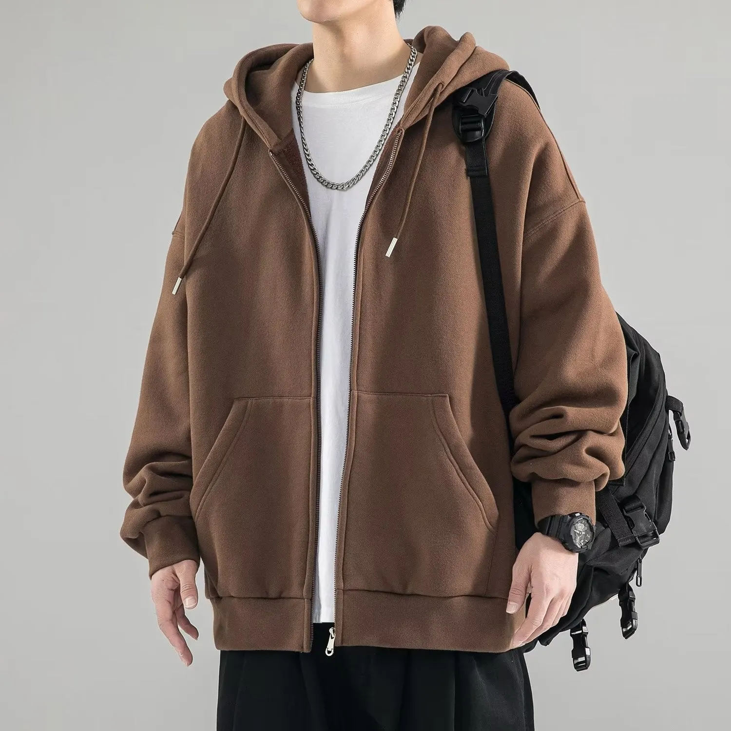 Boys hooded jacket in apricot, polyester fibre blend, sizes M to 5XL, sports leisure style