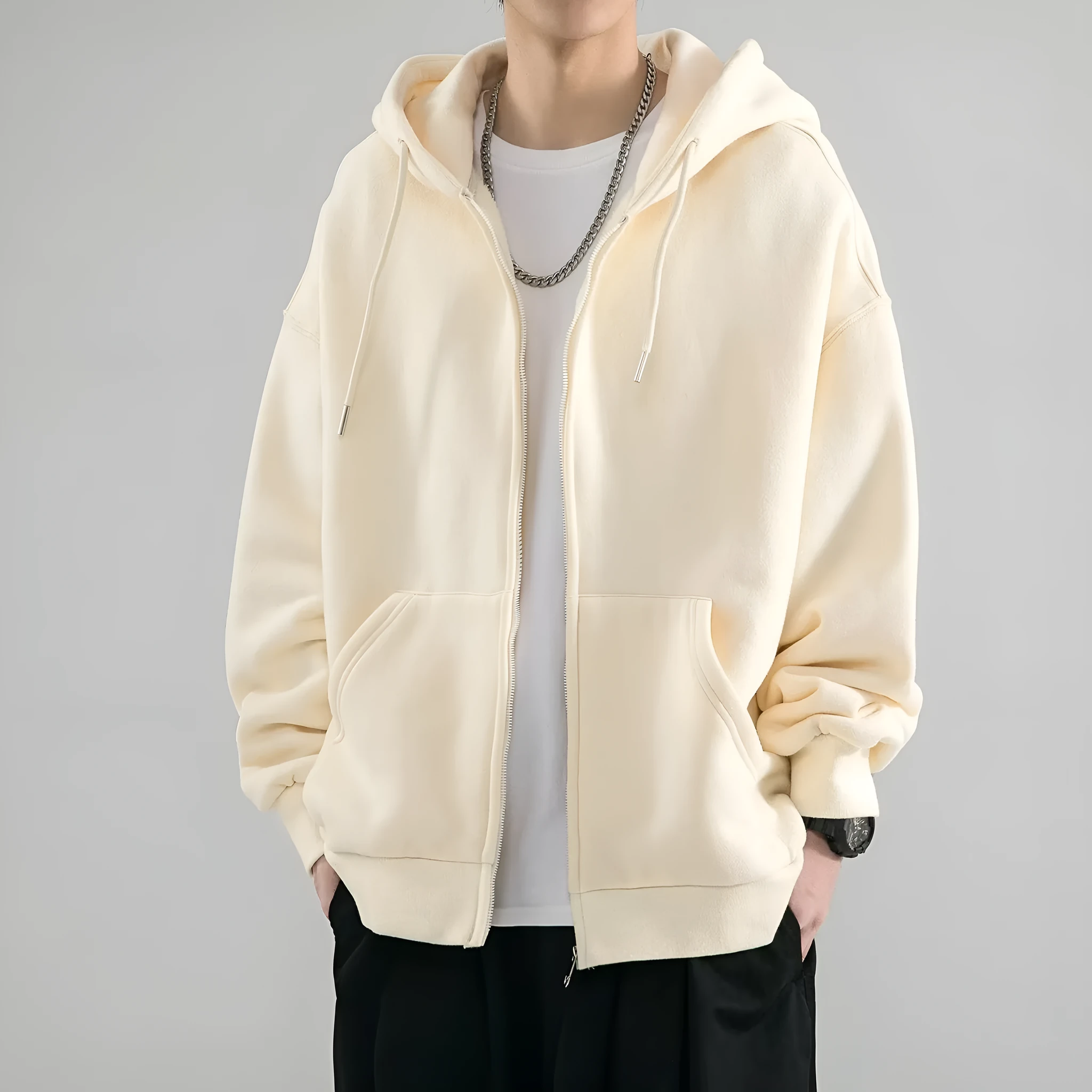 Boys hooded jacket in apricot, polyester fibre blend, sizes M to 5XL, sports leisure style