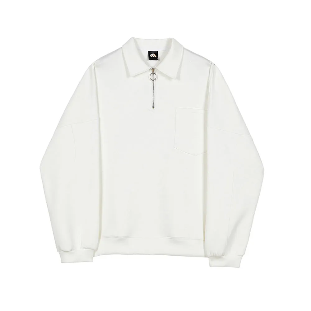 Ins Tide loose long-sleeved cotton top in blue with lapel collar, plain pattern, size M to 2XL