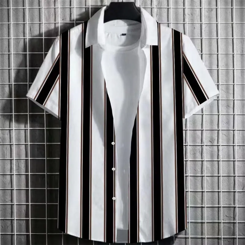 Men's striped linen T-shirt with 3D printed pattern in various colour options