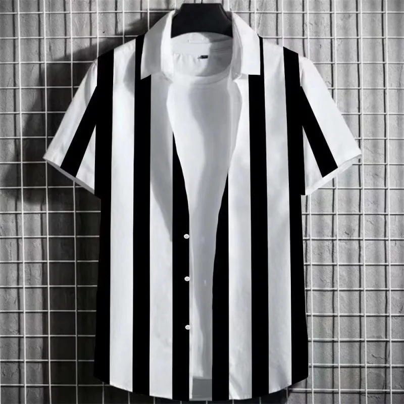 Men's striped linen T-shirt with 3D printed pattern in various colour options