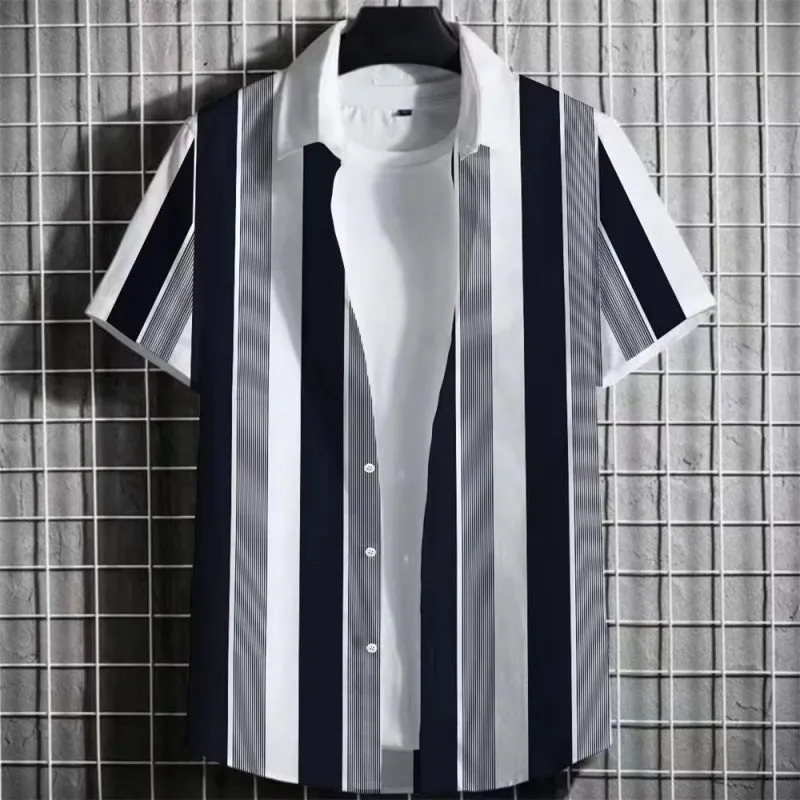 Men's striped linen T-shirt with 3D printed pattern in various colour options