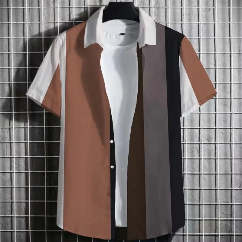 Men's striped linen T-shirt with 3D printed pattern in various colour options