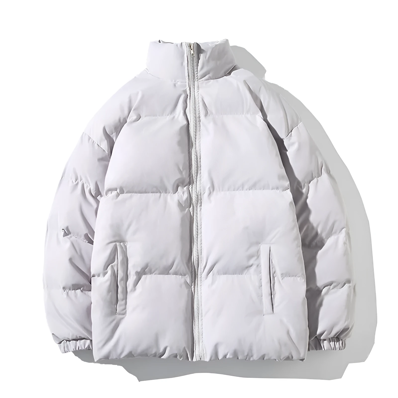 Men's casual solid colour thick padded coat with zipper closure, cotton filling, loose fit, shown in grey