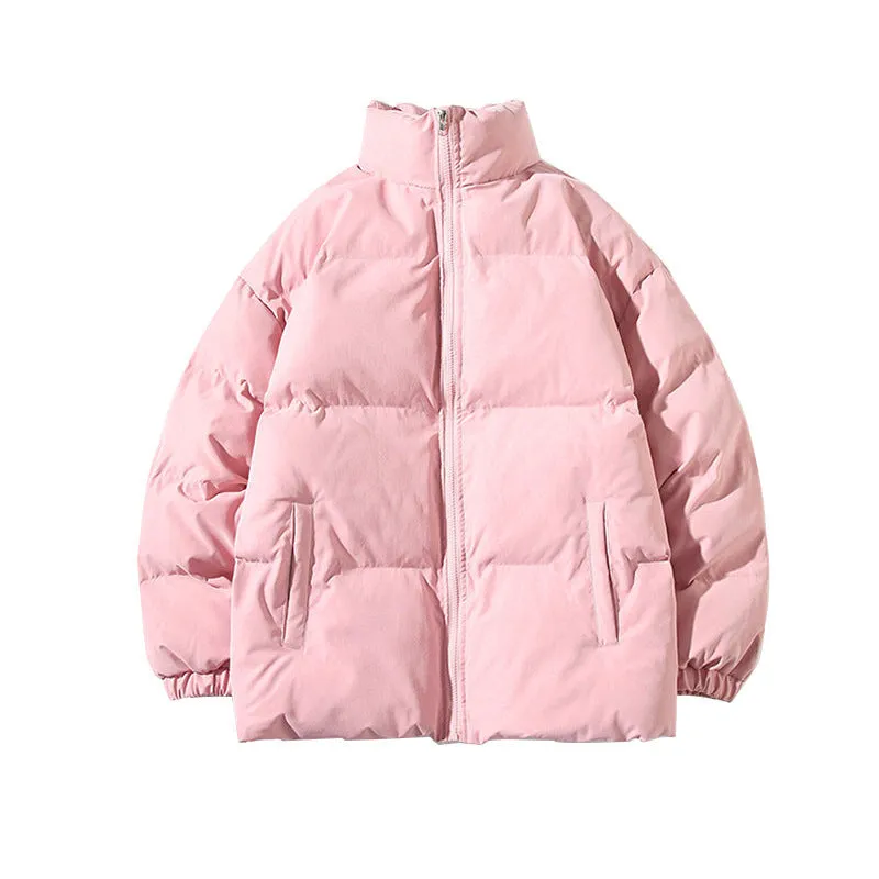 Men's casual solid colour thick padded coat with zipper closure, cotton filling, loose fit, shown in grey