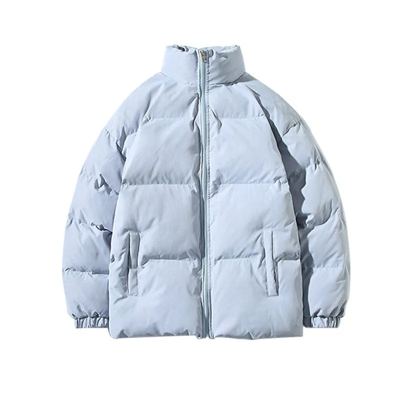 Men's casual solid colour thick padded coat with zipper closure, cotton filling, loose fit, shown in grey