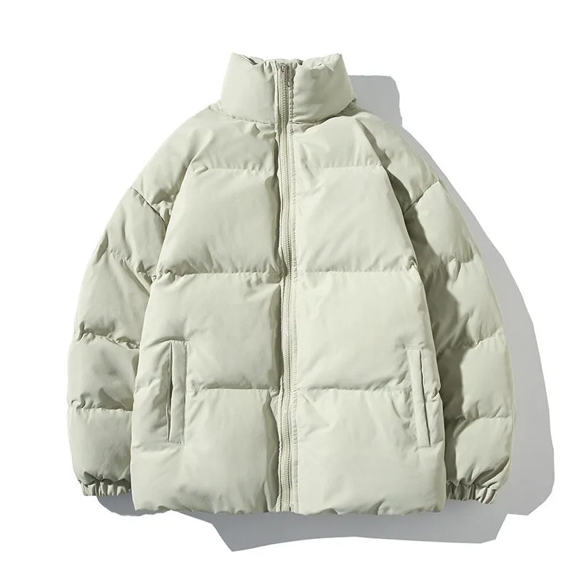 Men's casual solid colour thick padded coat with zipper closure, cotton filling, loose fit, shown in grey