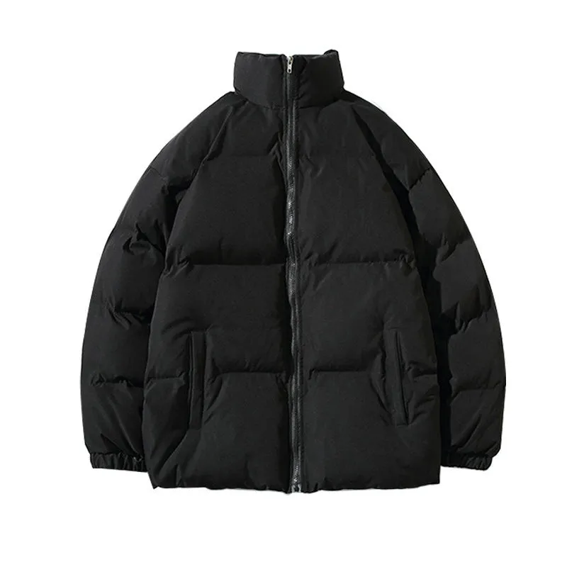 Men's casual solid colour thick padded coat with zipper closure, cotton filling, loose fit, shown in grey