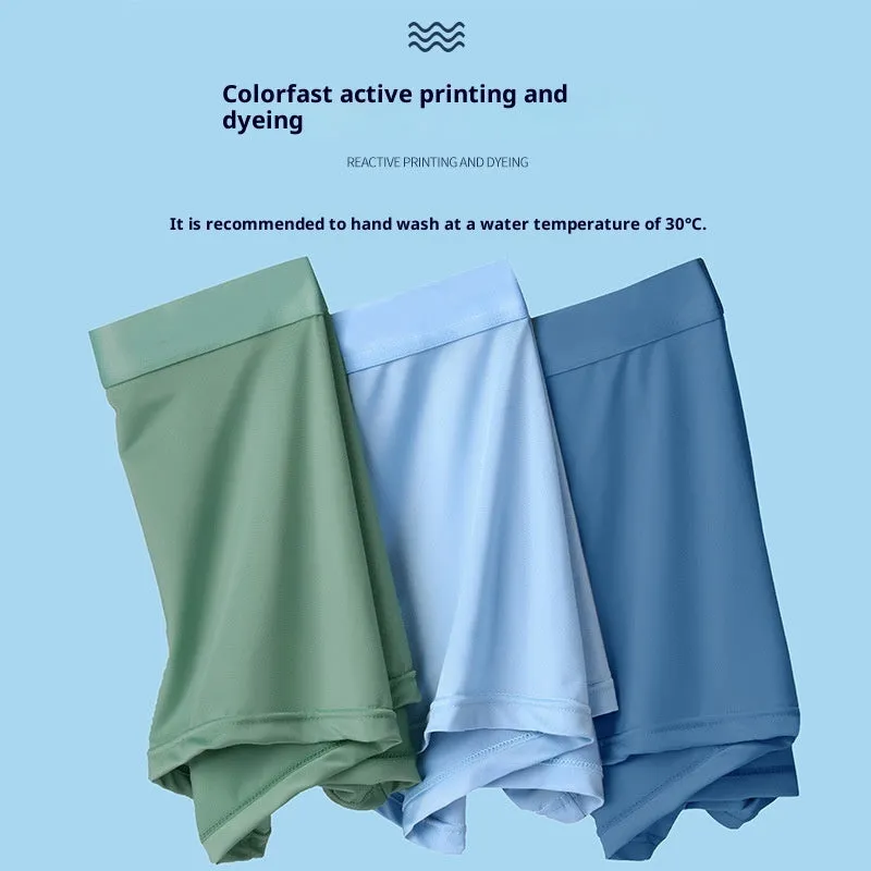 Men's flat-cut ice silk shorts in solid colour, plain weave fabric, size L to 4XL, front view