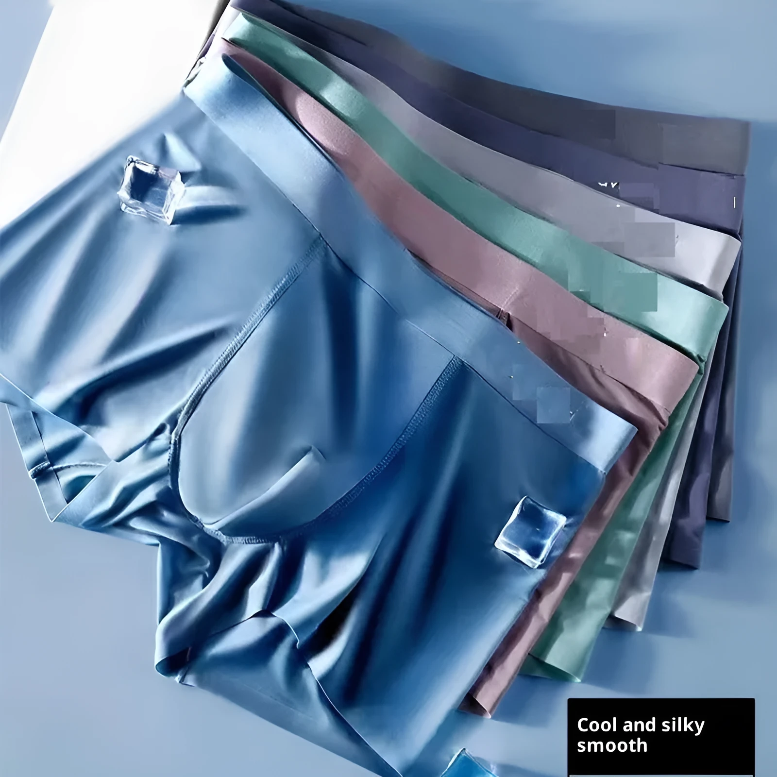 Men's flat-cut ice silk shorts in solid colour, plain weave fabric, size L to 4XL, front view