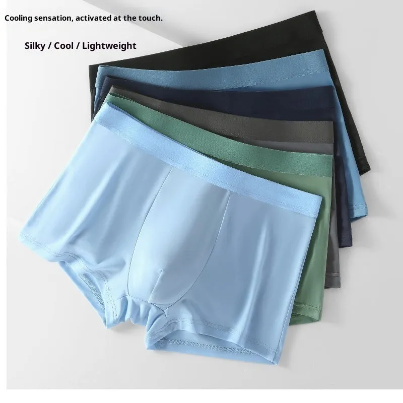 Men's flat-cut ice silk shorts in solid colour, plain weave fabric, size L to 4XL, front view