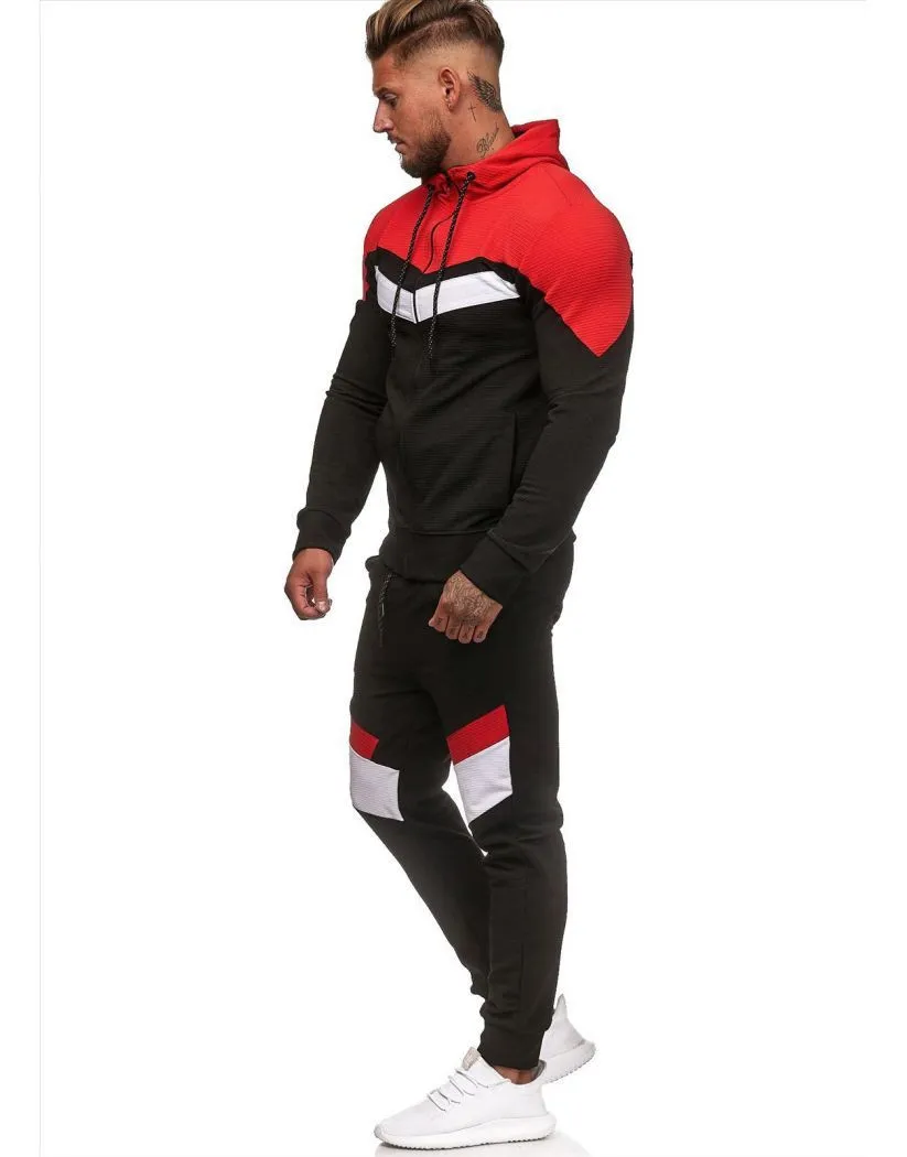 Colorblock hoodie sportswear cotton pullover in Red and White, front view, sizes M to 3XL