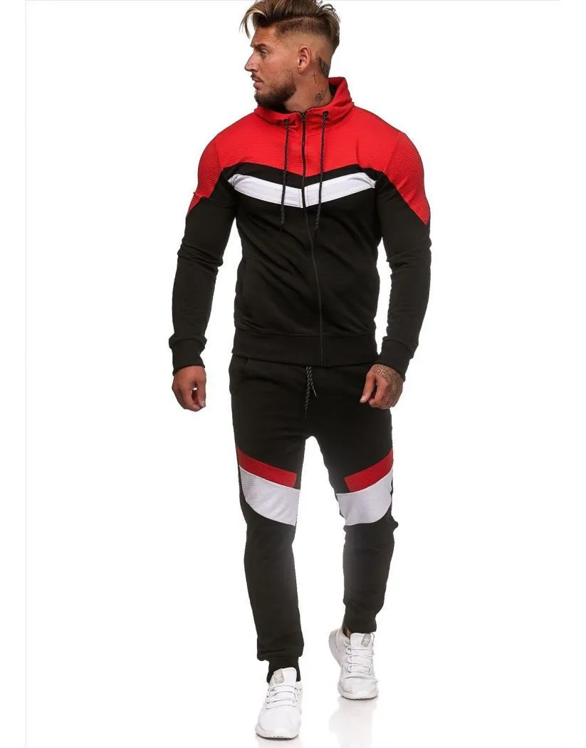 Colorblock hoodie sportswear cotton pullover in Red and White, front view, sizes M to 3XL