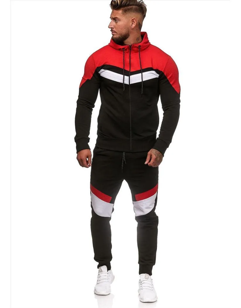Colorblock hoodie sportswear cotton pullover in Red and White, front view, sizes M to 3XL