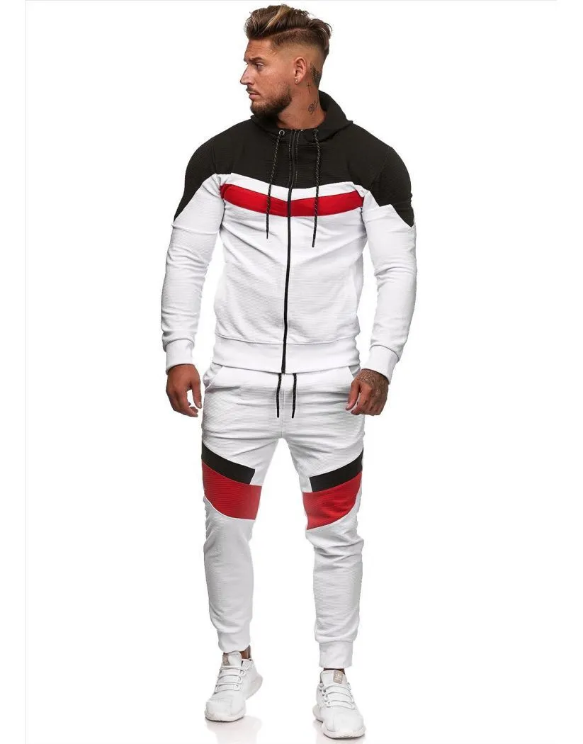 Colorblock hoodie sportswear cotton pullover in Red and White, front view, sizes M to 3XL