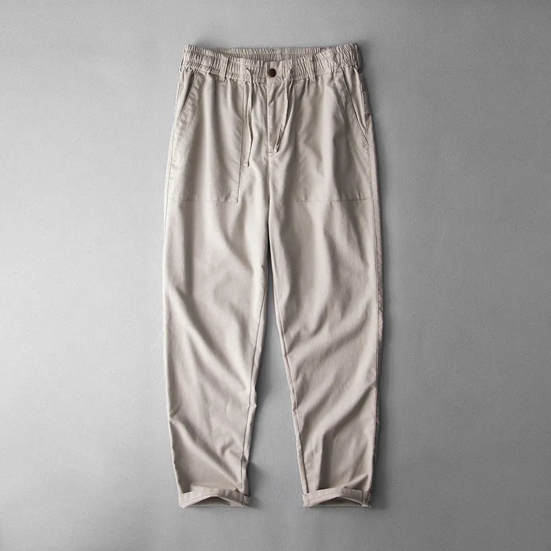 Men's linen casual trousers in solid colour with mid waist design available in three colour options