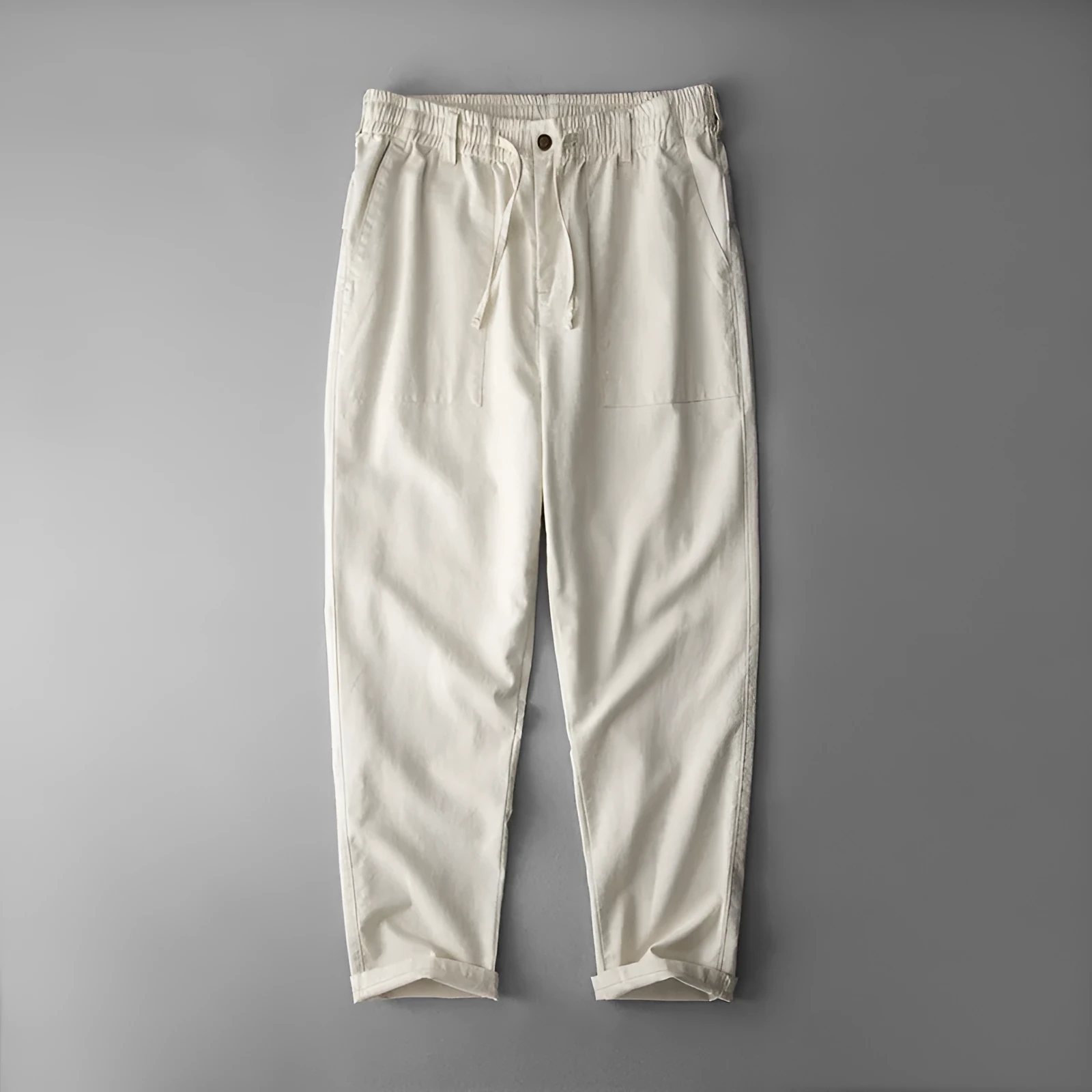 Men's linen casual trousers in solid colour with mid waist design available in three colour options