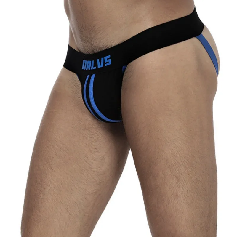 Men's low waist double belt cotton thong in solid colour with open back