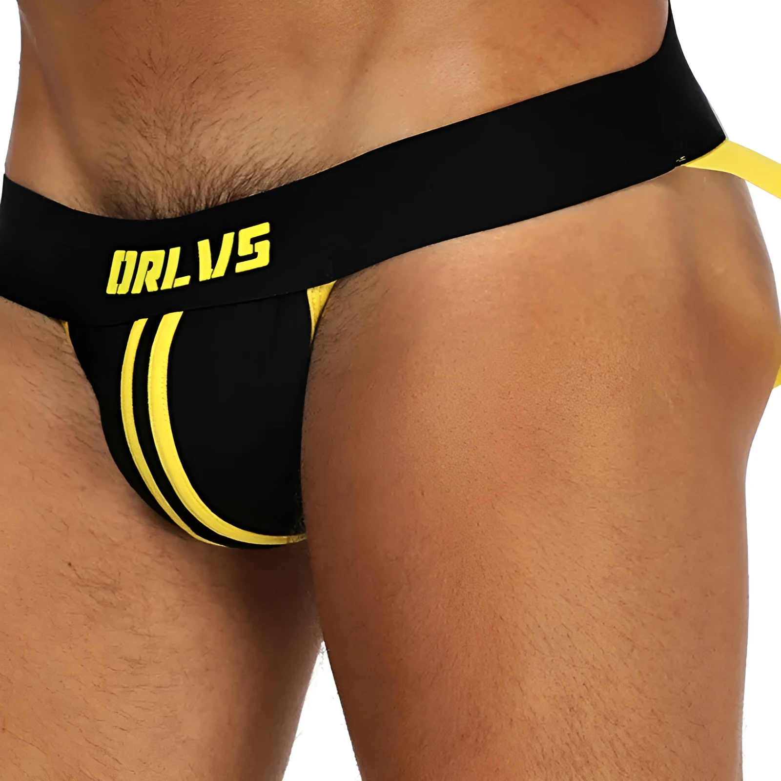 Men's low waist double belt cotton thong in solid colour with open back