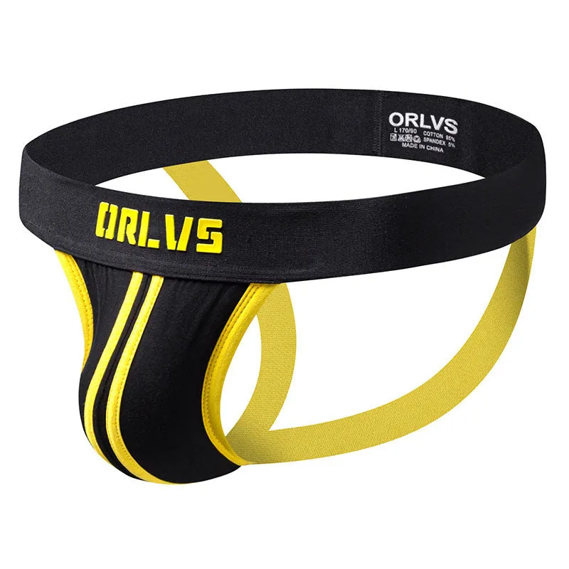 Men's low waist double belt cotton thong in solid colour with open back