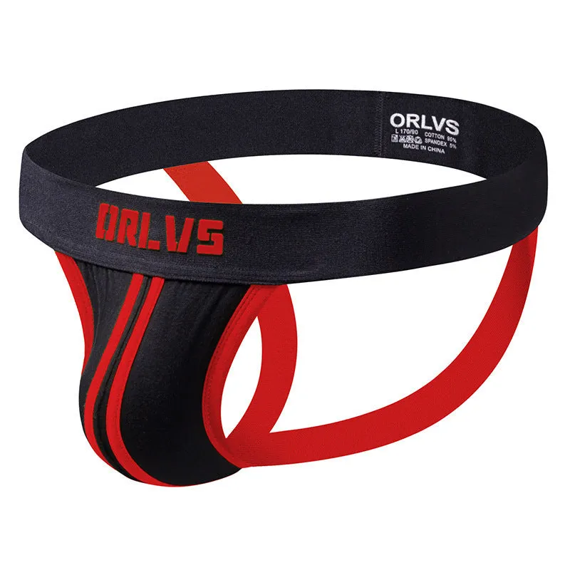 Men's low waist double belt cotton thong in solid colour with open back
