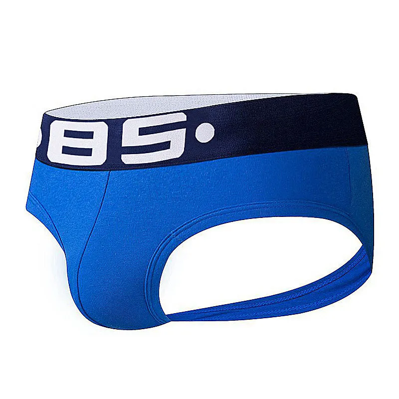 Men's cotton low-rise shorts in blue, 80 count fabric, side view