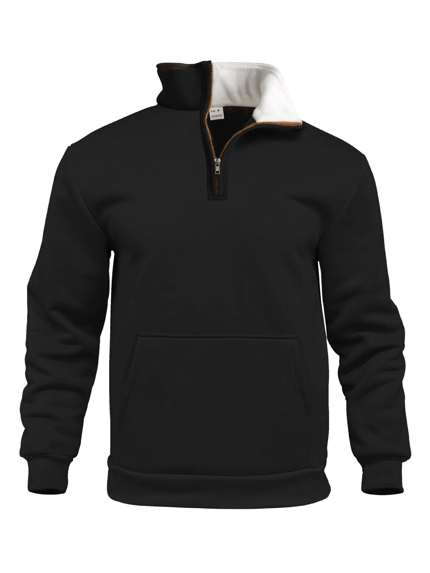Casual outdoor high neck half-zip long sleeve sweatshirt with 3D patch pocket in black, loose fit, for teens