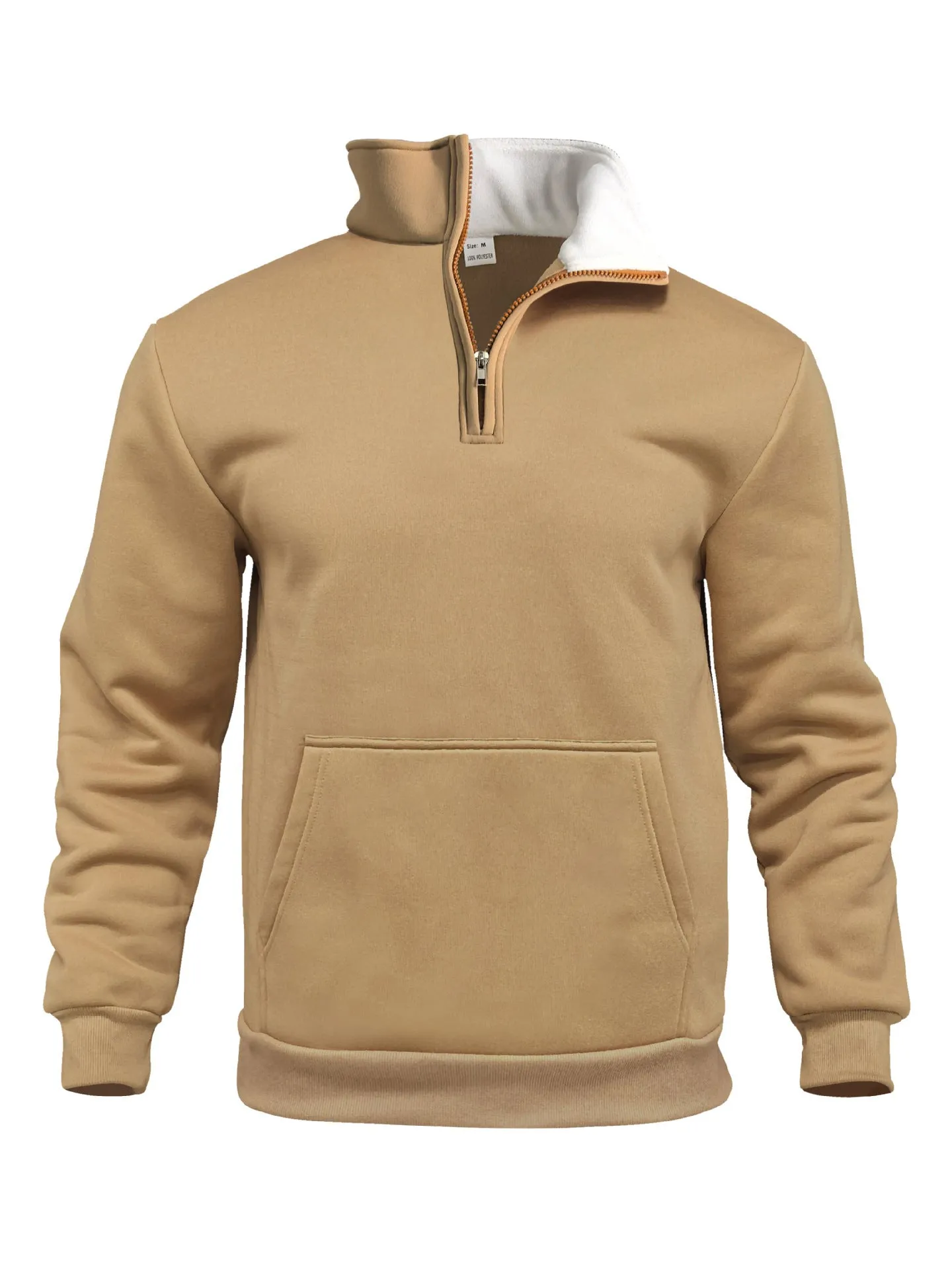 Casual outdoor high neck half-zip long sleeve sweatshirt with 3D patch pocket in black, loose fit, for teens