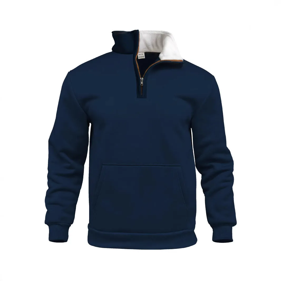 Casual outdoor high neck half-zip long sleeve sweatshirt with 3D patch pocket in black, loose fit, for teens
